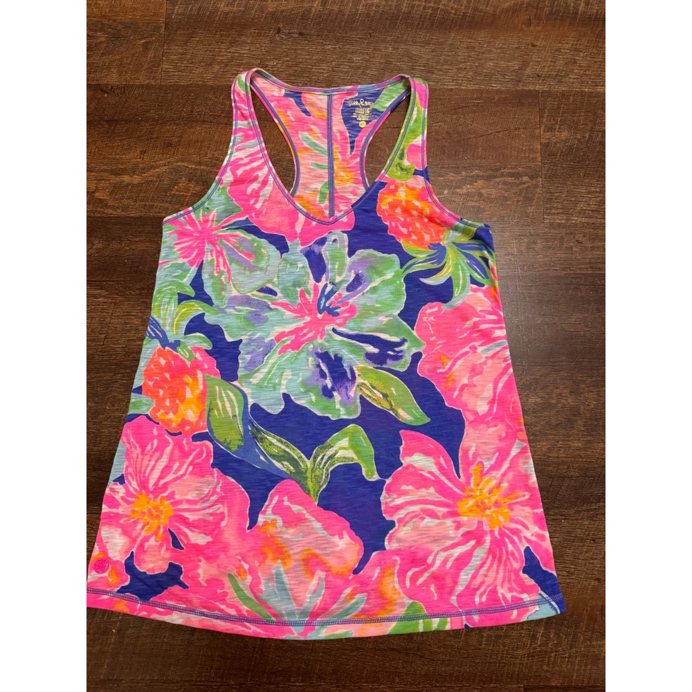 Lilly Pulitzer Luxletic Floral Racerback Tank Top Pink Blue XS